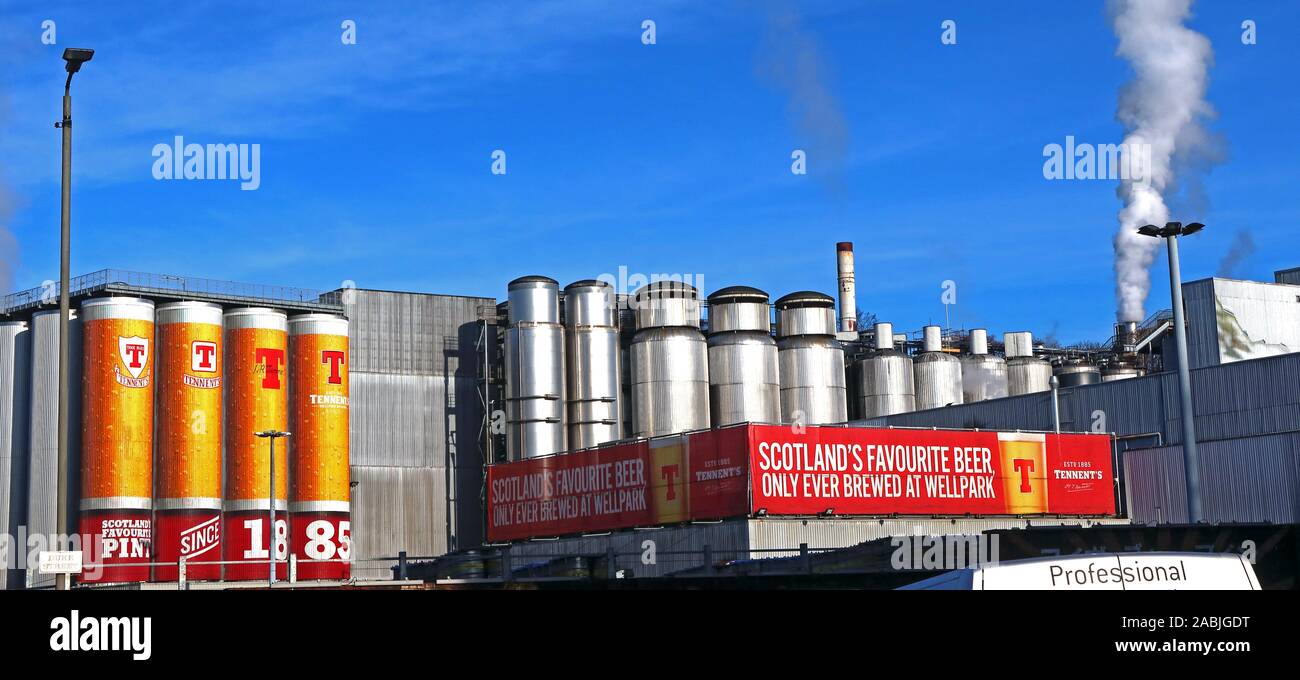 Tennent Wellpark Brewery,Tennents lager,Scotlands favourite beer,161 Duke St, East End, Glasgow,Scotland,UK G31 1JD Stock Photo