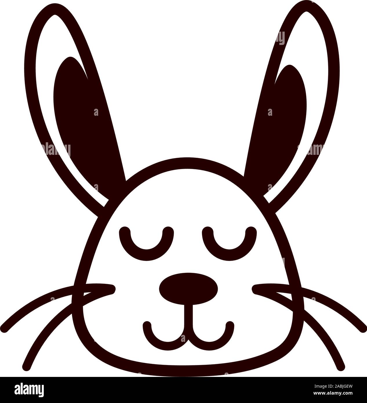 cute face rabbit animal cartoon icon on white background thick line ...