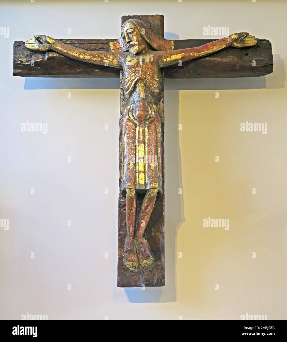 heavily stylised modern crucifix,St Philips cathedral, Colmore Row, Birmingham B3 2QB,Church of England, Anglican, Stock Photo