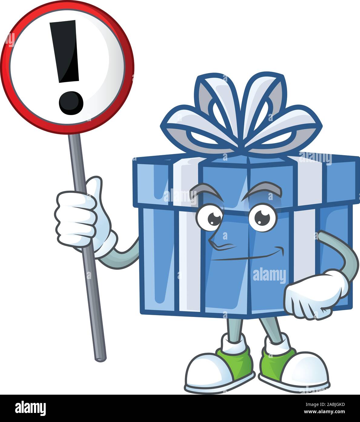 Cartoon style of blue gift box with sign in his hand Stock Vector Image ...