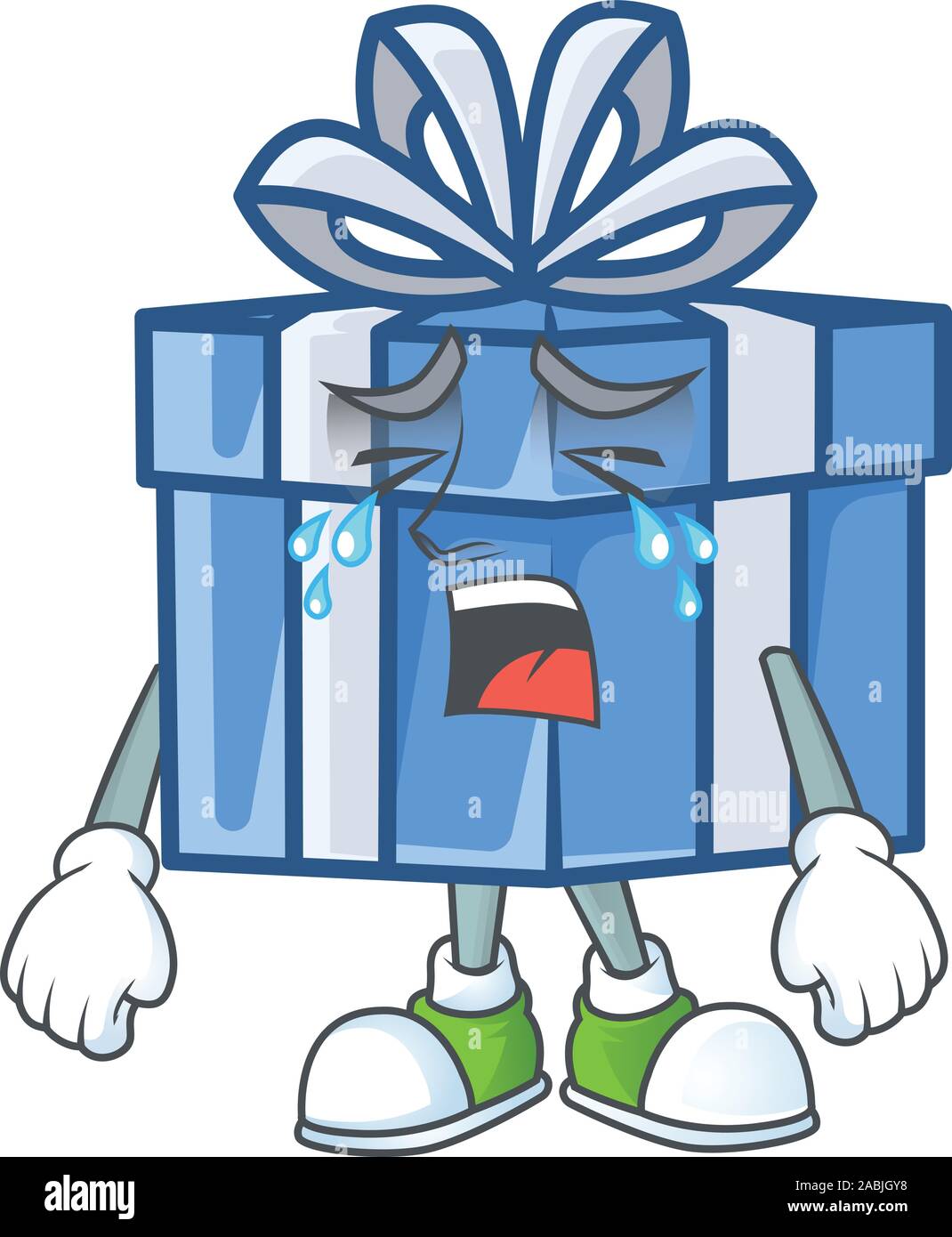 Sad Crying blue gift box cartoon character design style Stock Vector ...