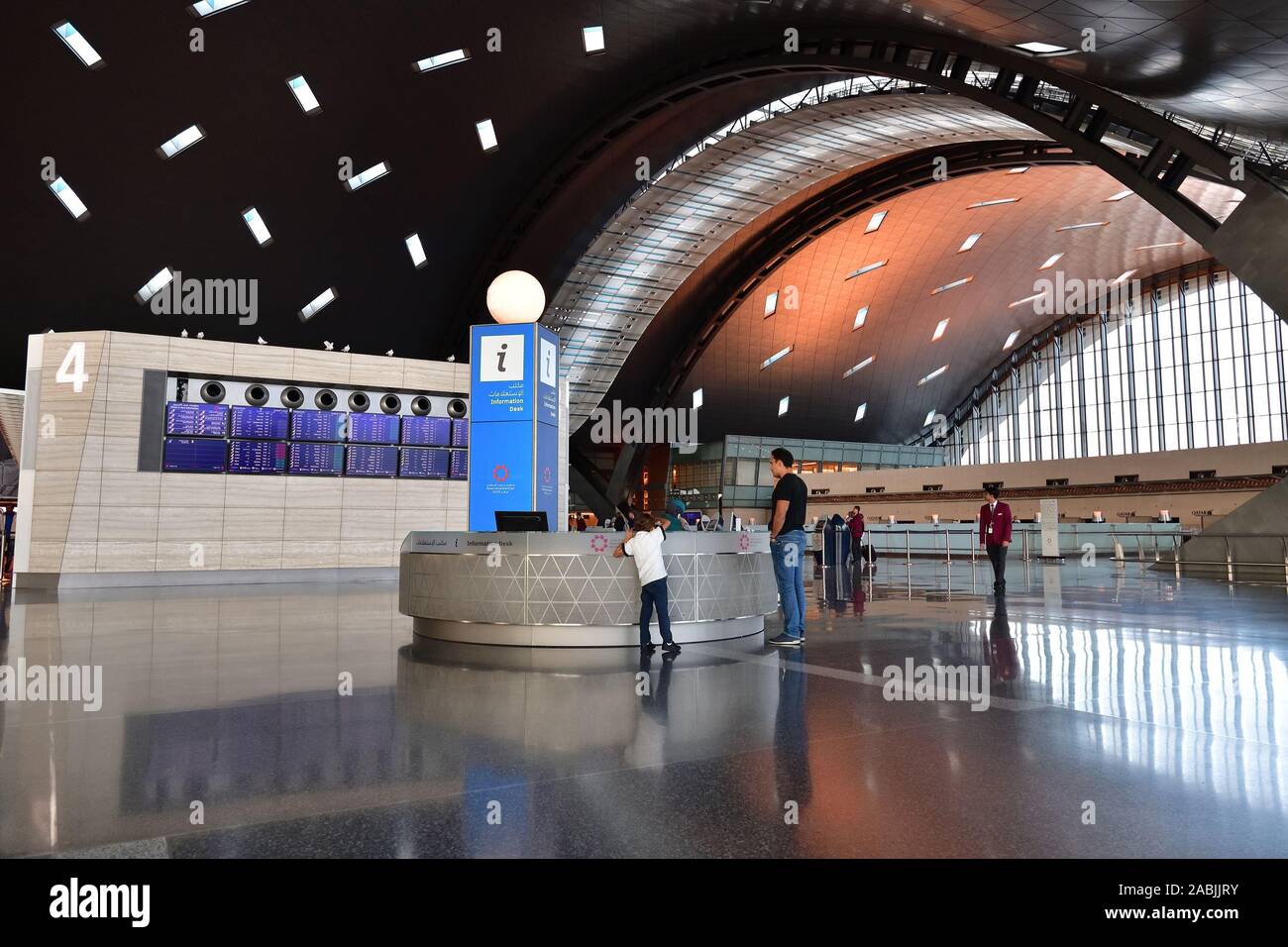 Doha, Qatar Nov 24. 2019. Information desk of Hamad International