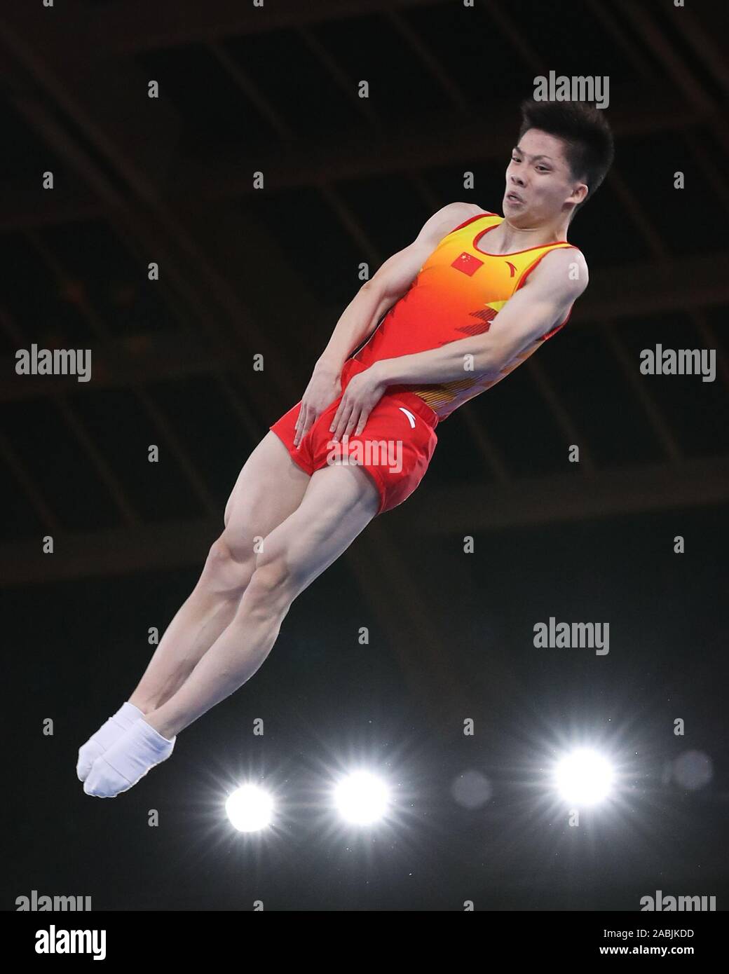 Tokyo, Japan. 28th Nov, 2019. Yan Langyu of China competes during the Men's  Trampoline Individual Qualifications at the 34th FIG Trampoline Gymnastics  World Championships in Tokyo, Japan, Nov. 28, 2019. Credit: Du