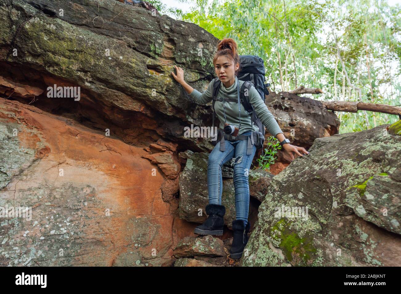 Asian hiker woman trekking in hi-res stock photography and images - Alamy