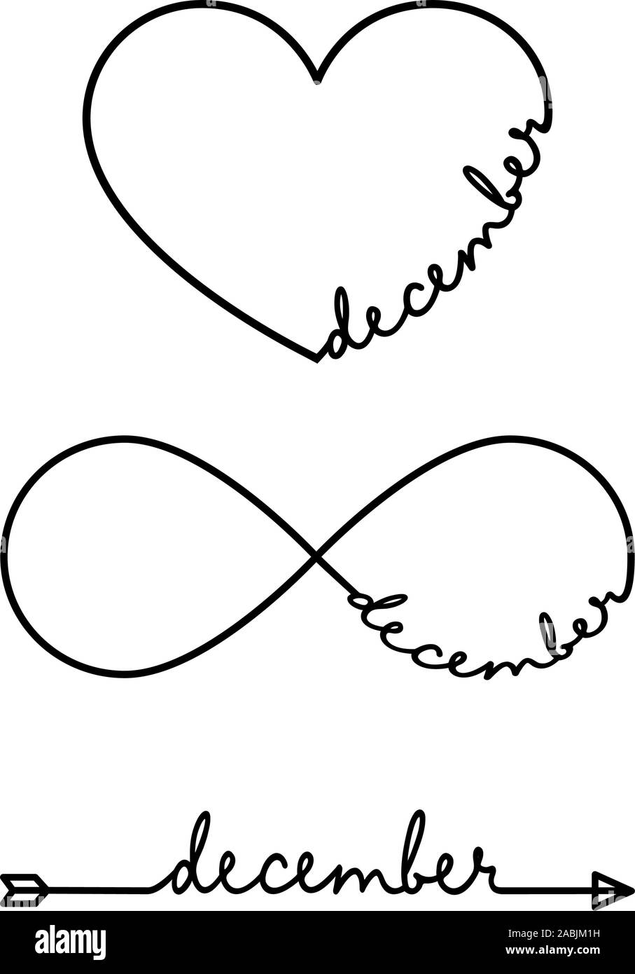 December Word With Infinity Symbol Hand Drawn Heart One Black Arrow Line Minimalistic Drawing Of Phrase Illustration Stock Vector Image Art Alamy
