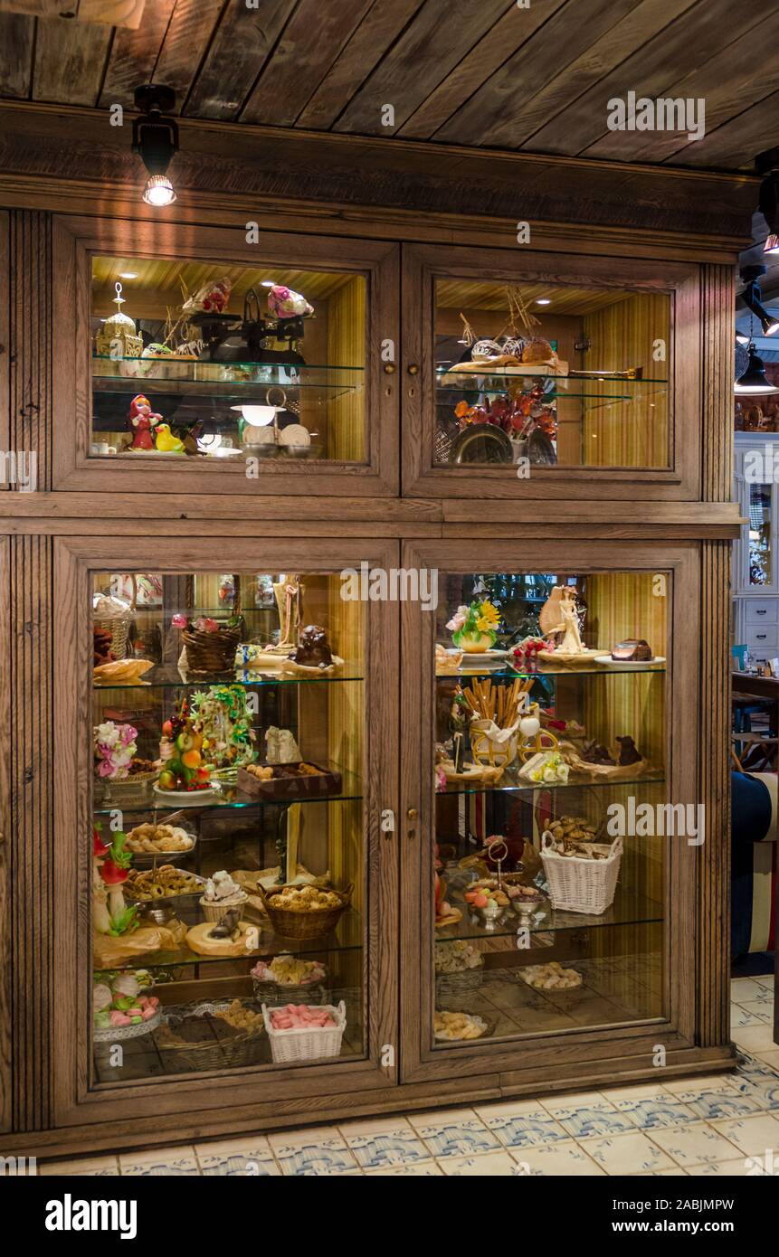 Moscow Circa August, 2011 Stands with various decorative foods on