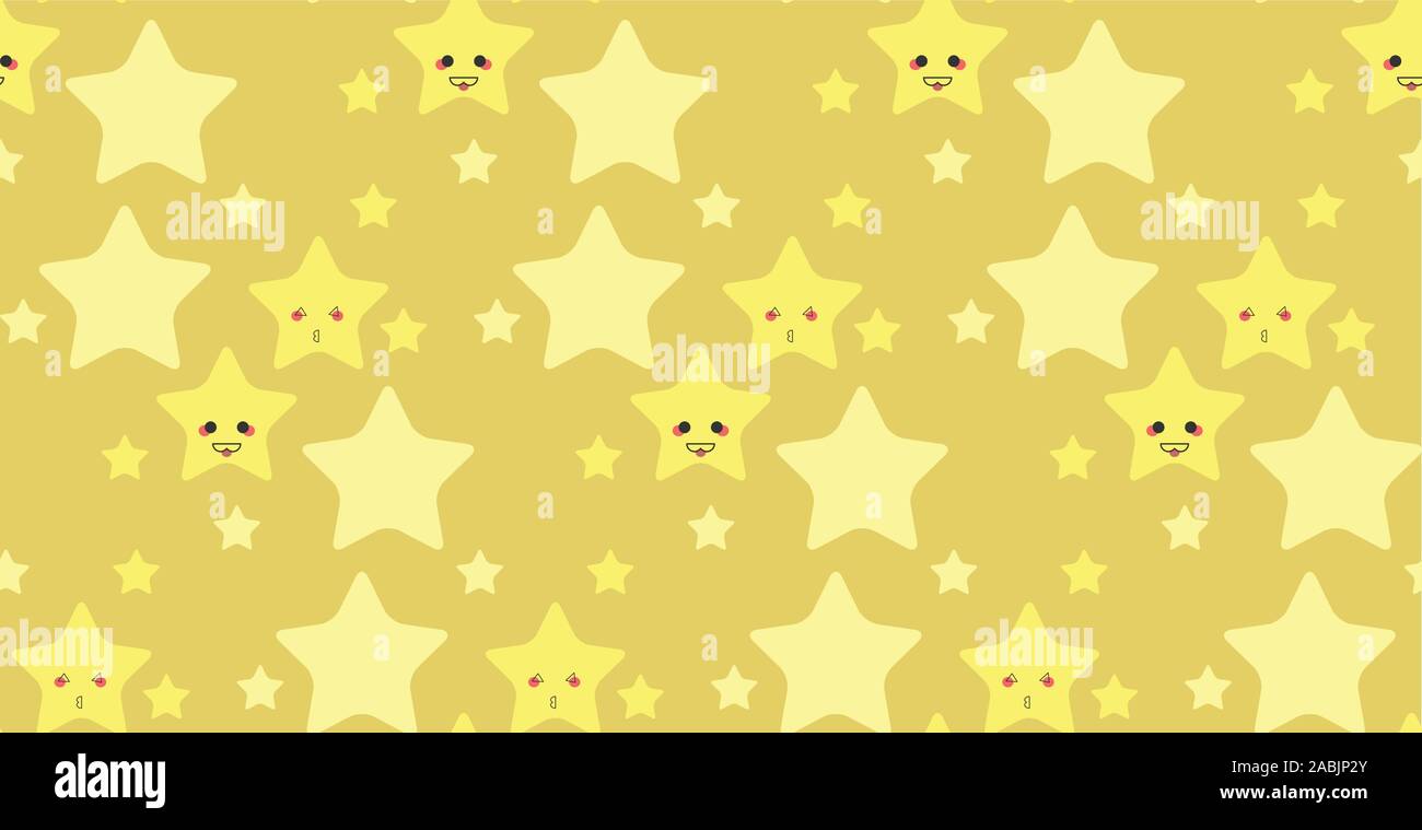 Illustration of cute yellow stars with faces pattern background Stock ...
