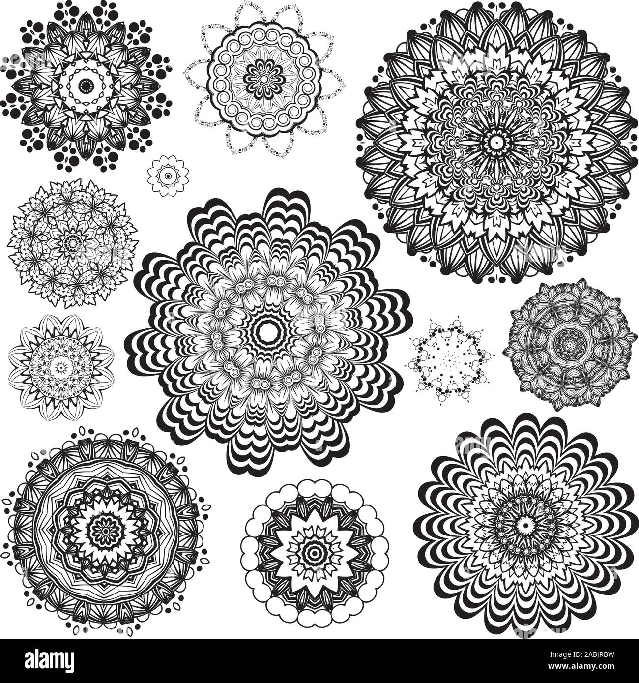 Round flower ornament in black and white, zentangle style Stock Vector ...