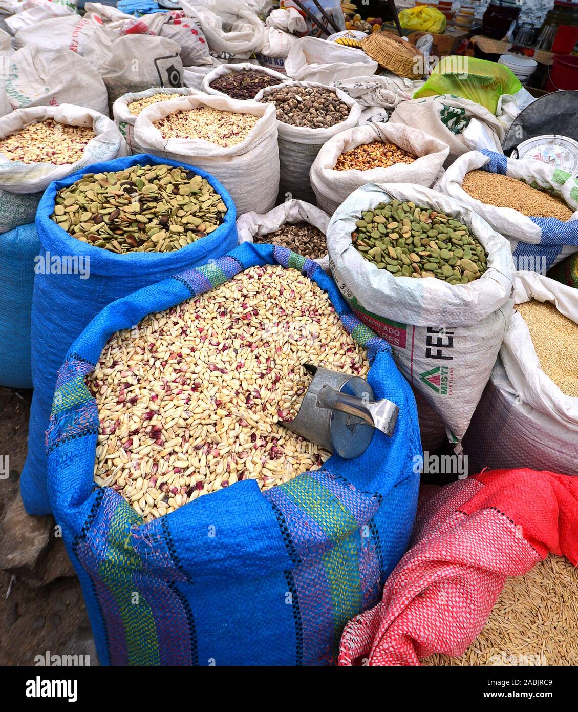 Mix of peruvian native variety of mais and cereals from local market Stock Photo