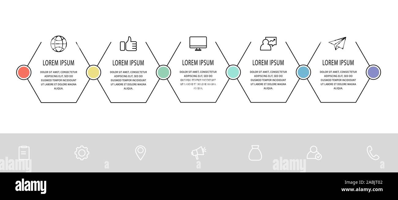 Vector flat infographic template. Line hexagon with text and icons for ...