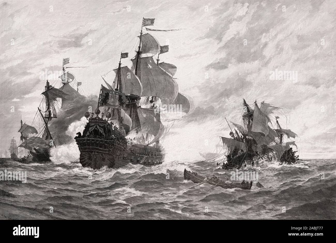 naval battle, Wapen von Hamburg, Berend Jacobsen Karpfanger, 17th century Stock Photo