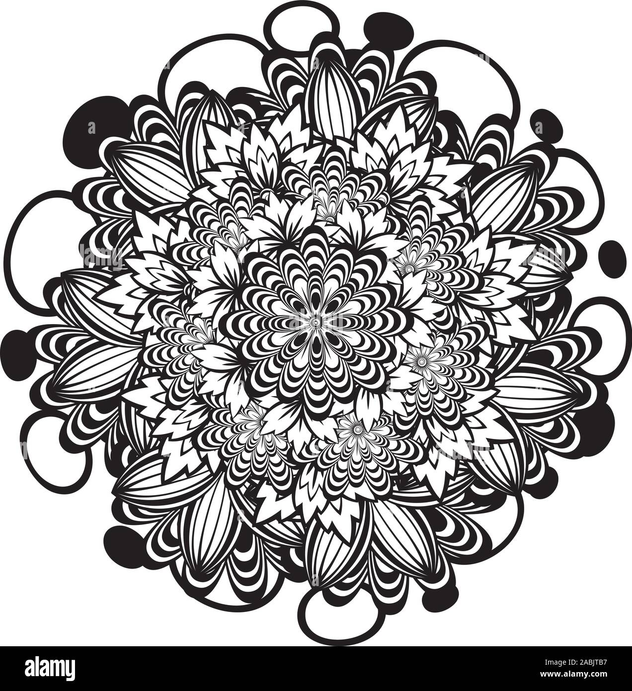 Round flower ornament in black and white, zentangle style Stock Vector ...