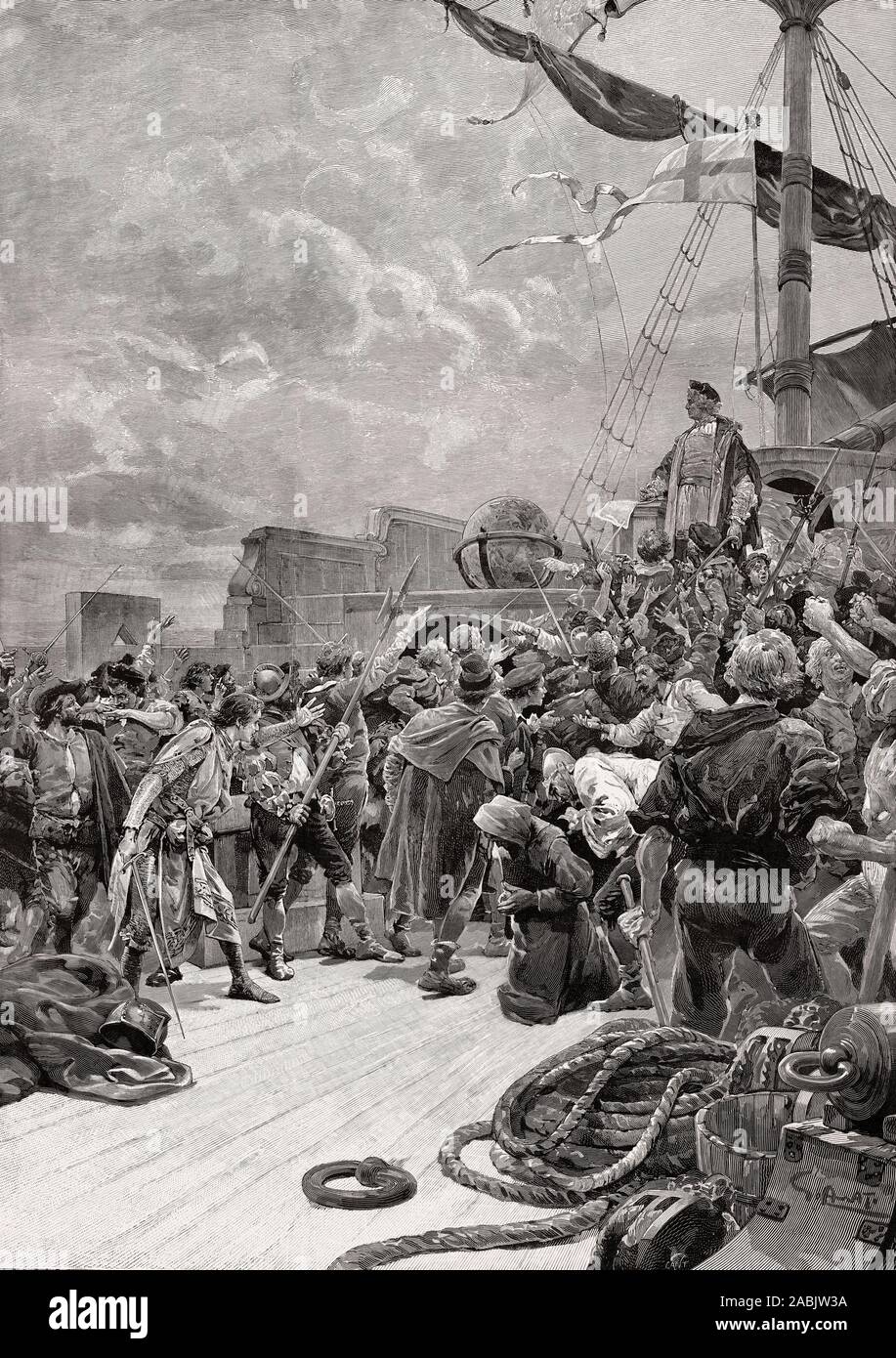 Mutiny against Christopher Columbus, 1451 - 1506, Italian navigator in the service of Spain Stock Photo