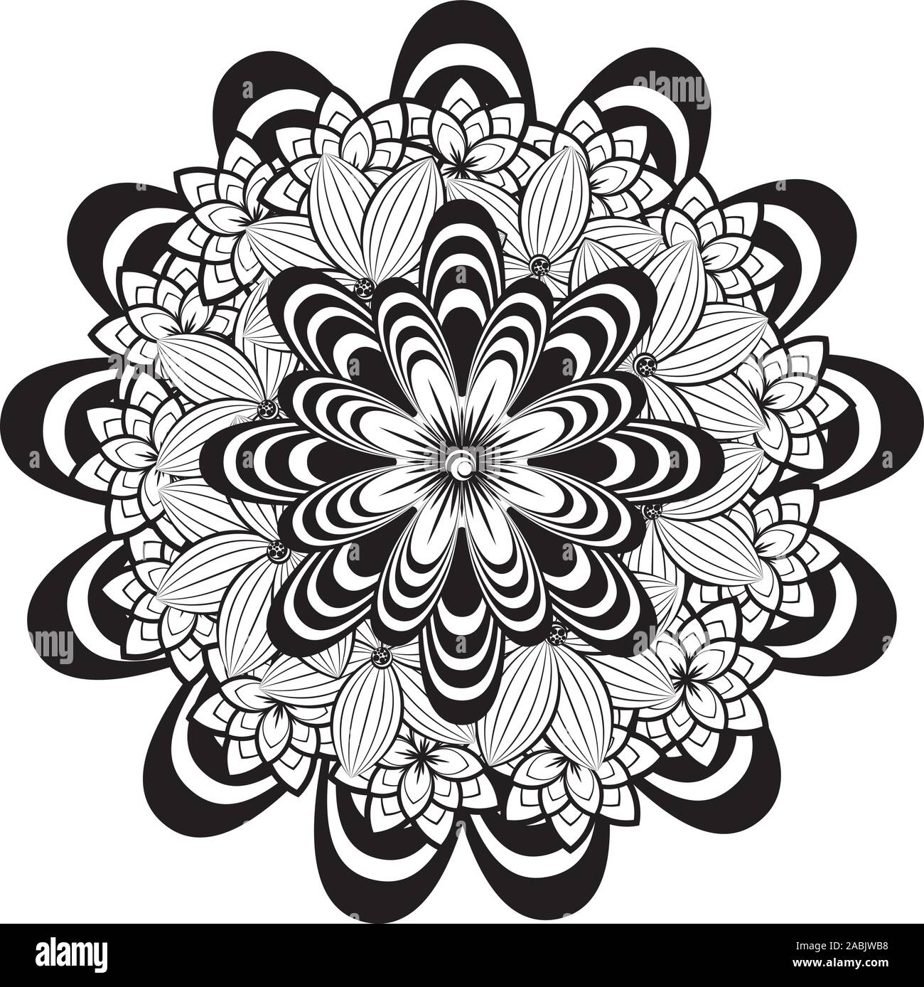 Round flower ornament in black and white, zentangle style Stock Vector ...