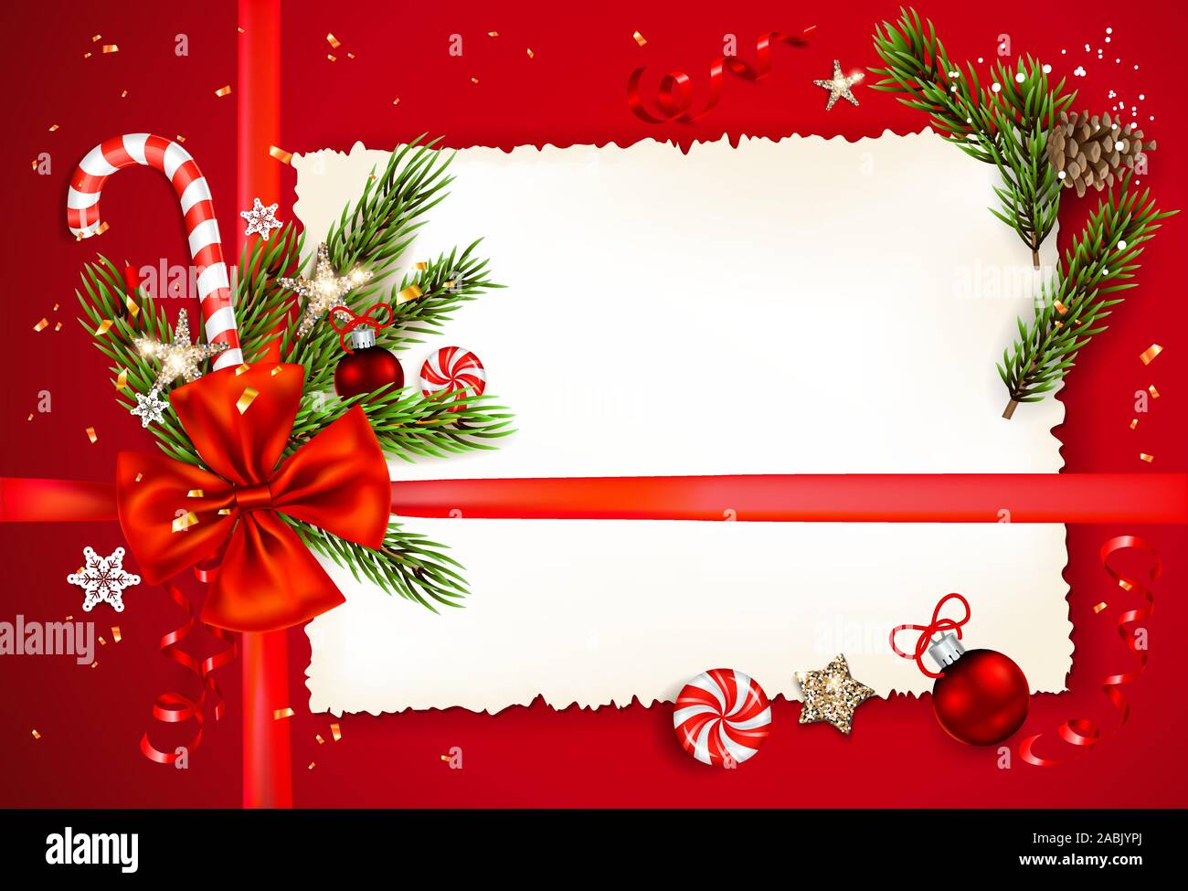 Decorations on red holiday background Stock Vector