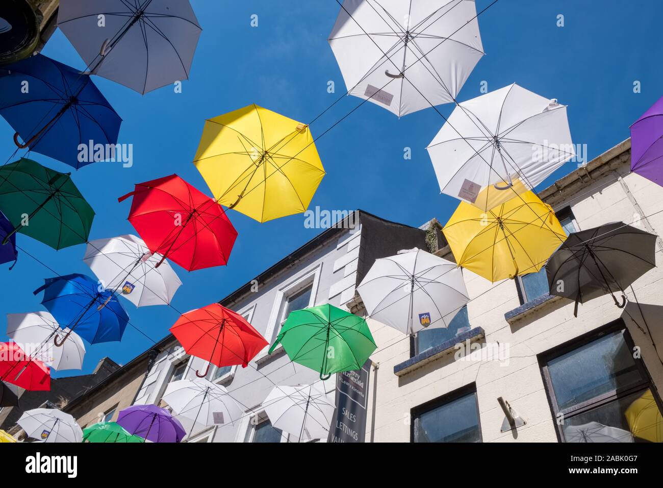 Colourful umbrellas decorate a street in Enniscorthy, Co Wexford
