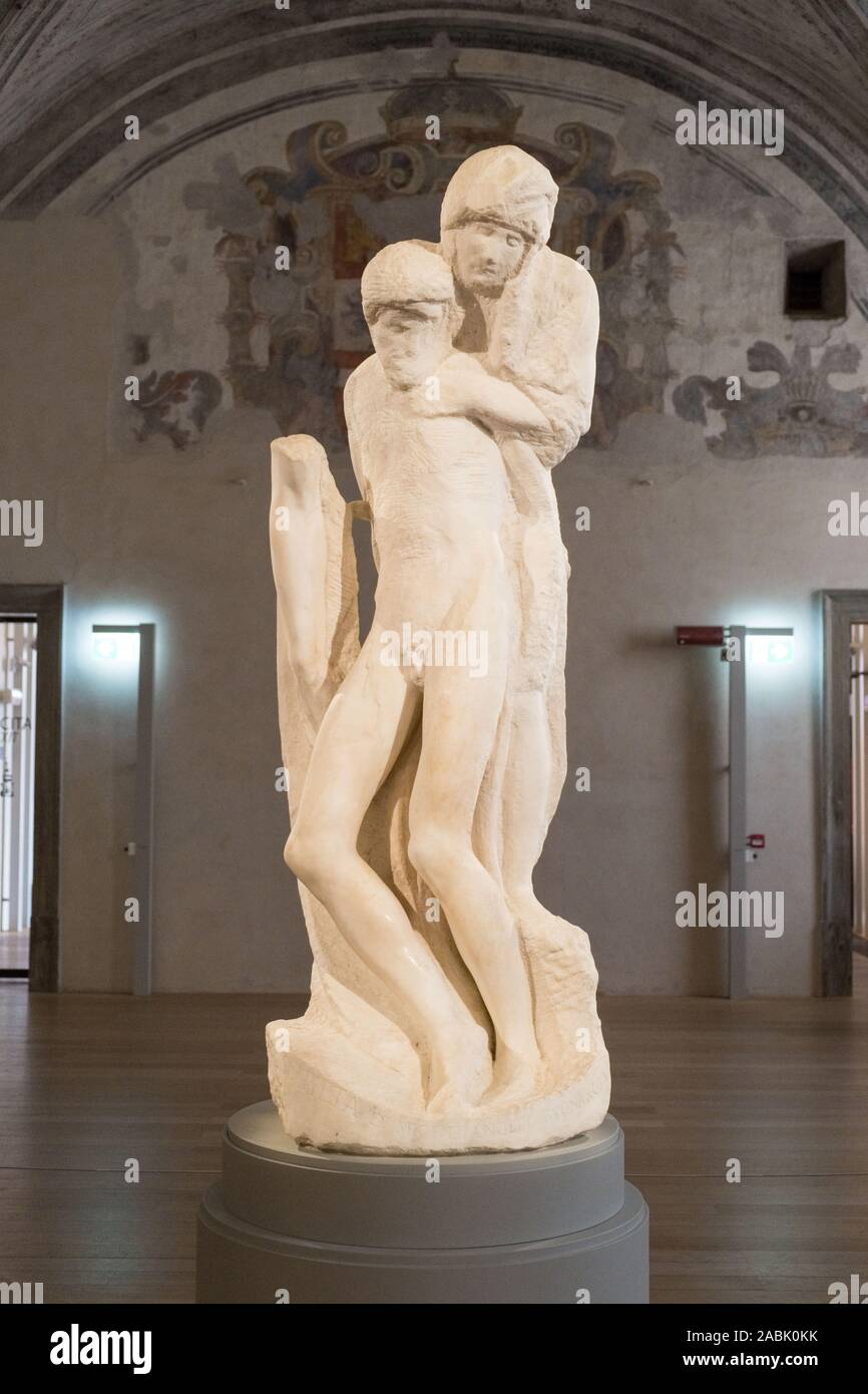 Italy, Milan: statue Sforza Castle, the Rondanini Pieta, last sculpture by the master Michelangelo Stock Photo