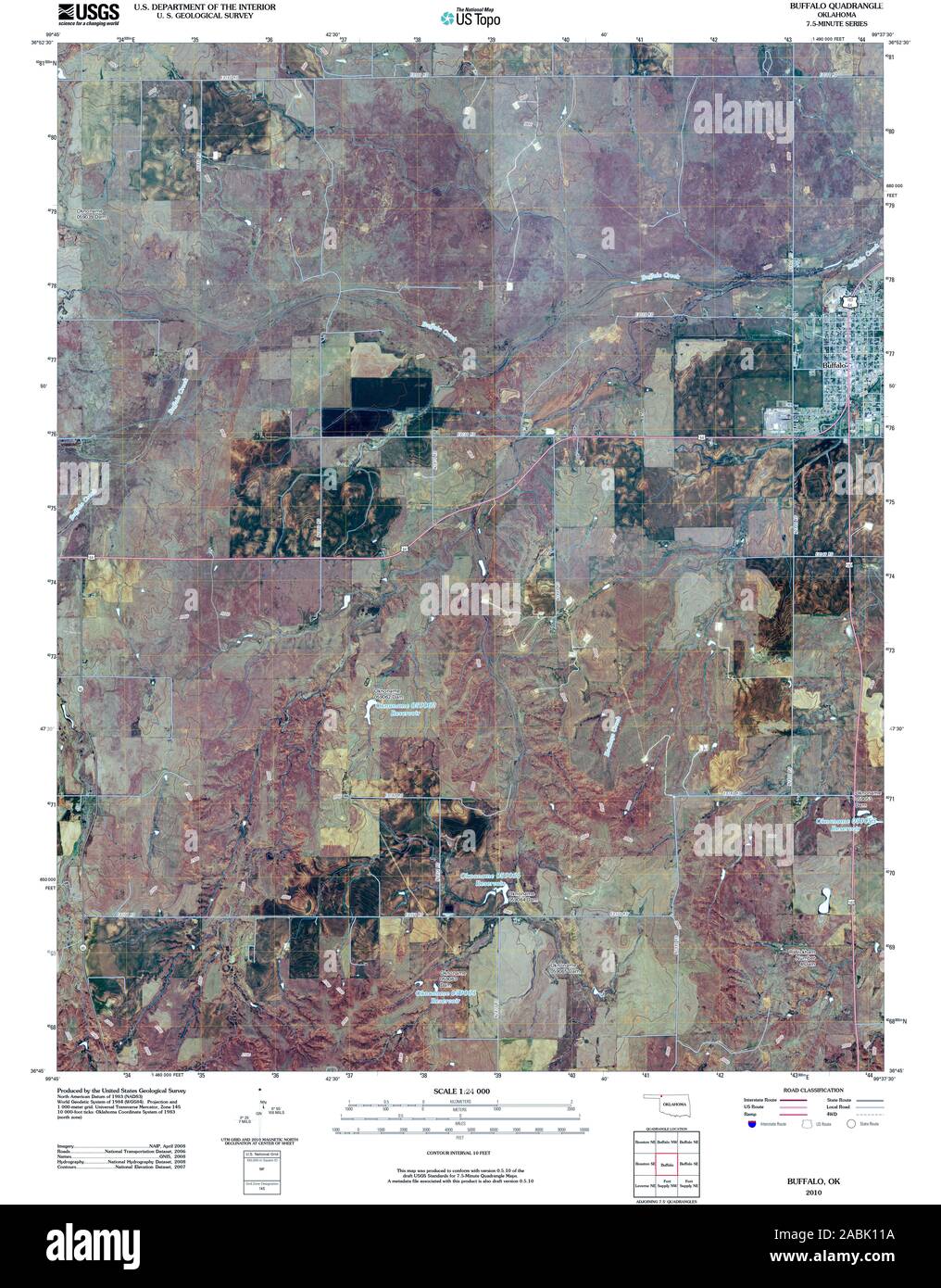 USGS TOPO Map Oklahoma OK Buffalo 20100101 TM Restoration Stock Photo