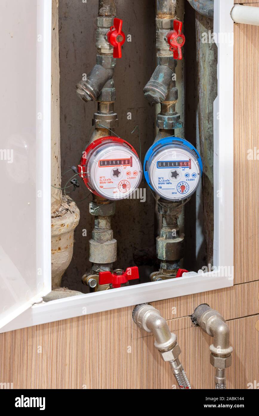 Sealed counters for metering consumption. Hot and cold water meters on