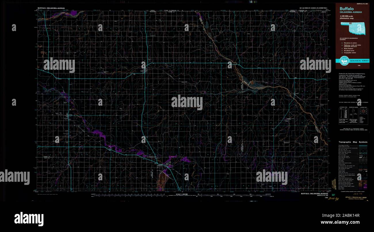USGS TOPO Map Oklahoma OK Buffalo 707140 1985 100000 Inverted Restoration Stock Photo