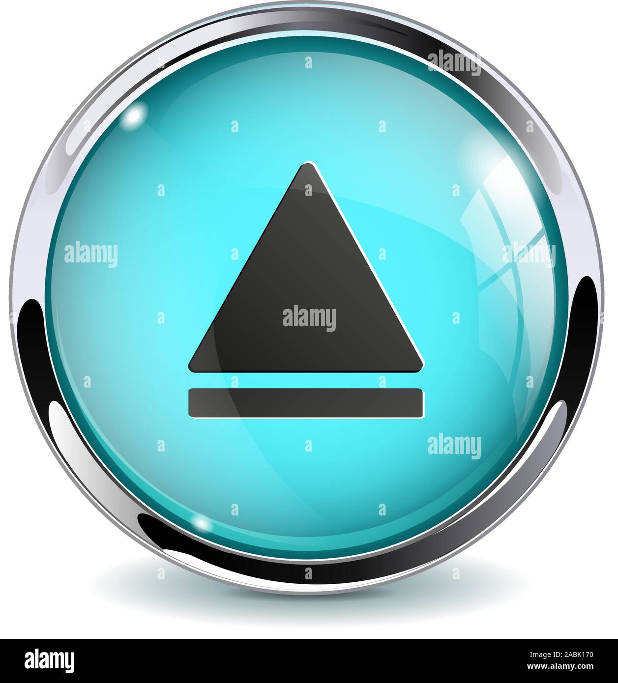 Web media button. Blue glass 3d icon with metal frame Stock Vector