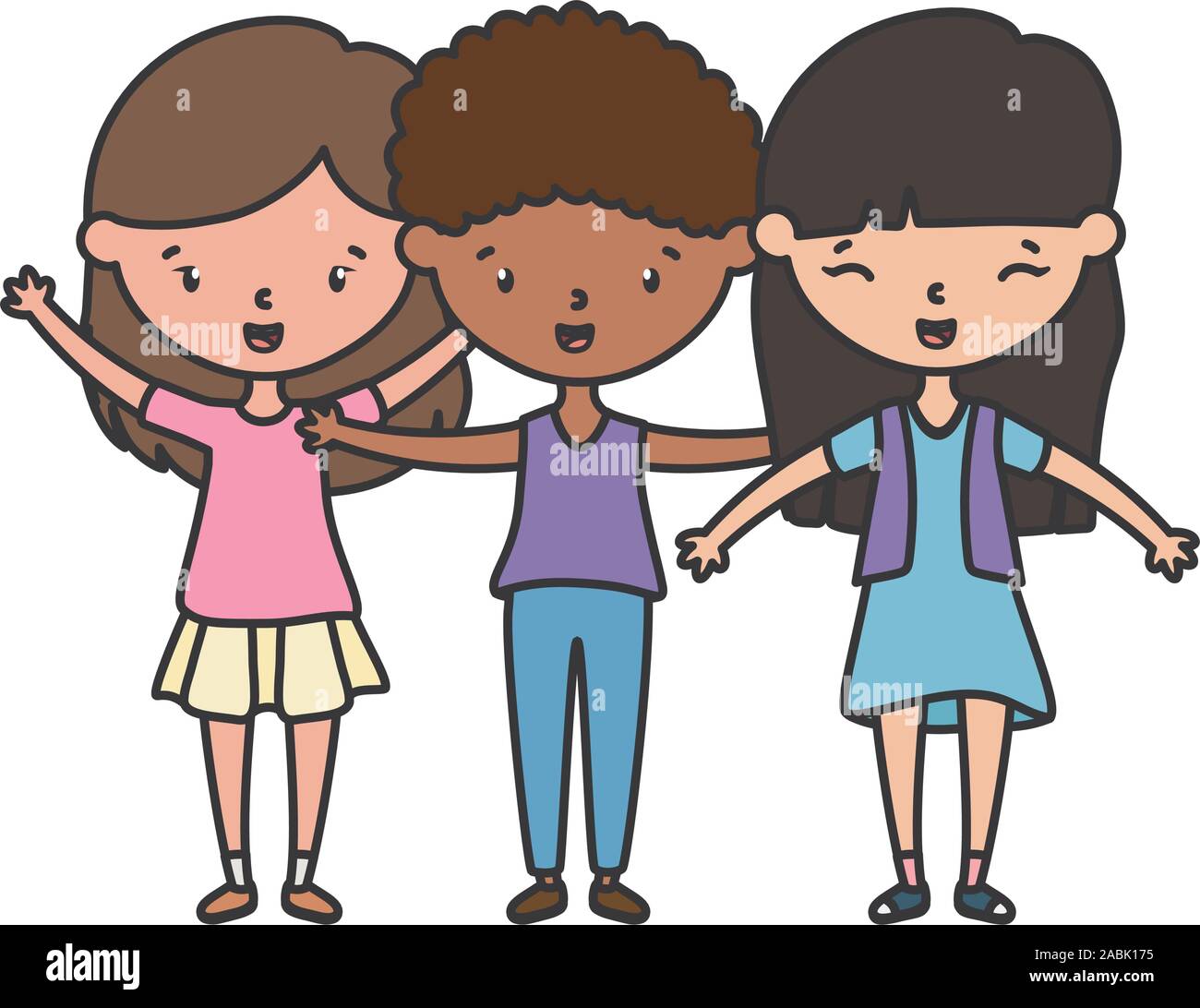 Happy Little Boy And Girls Cartoon Hands Up Vector Illustration Stock Vector Image Art Alamy