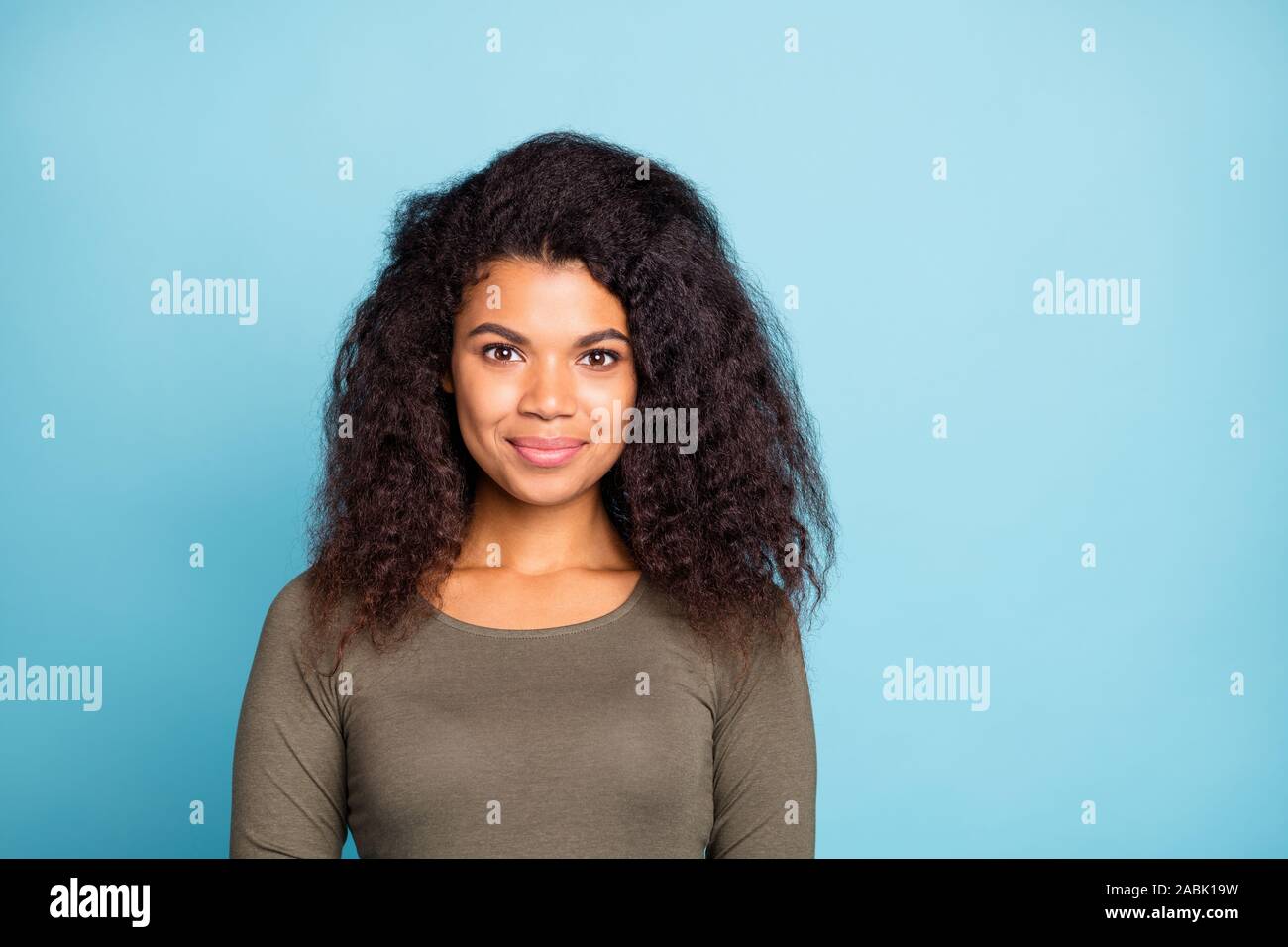 Portrait Of Lovely Charming Dark Skin Girl Have Fun Listen