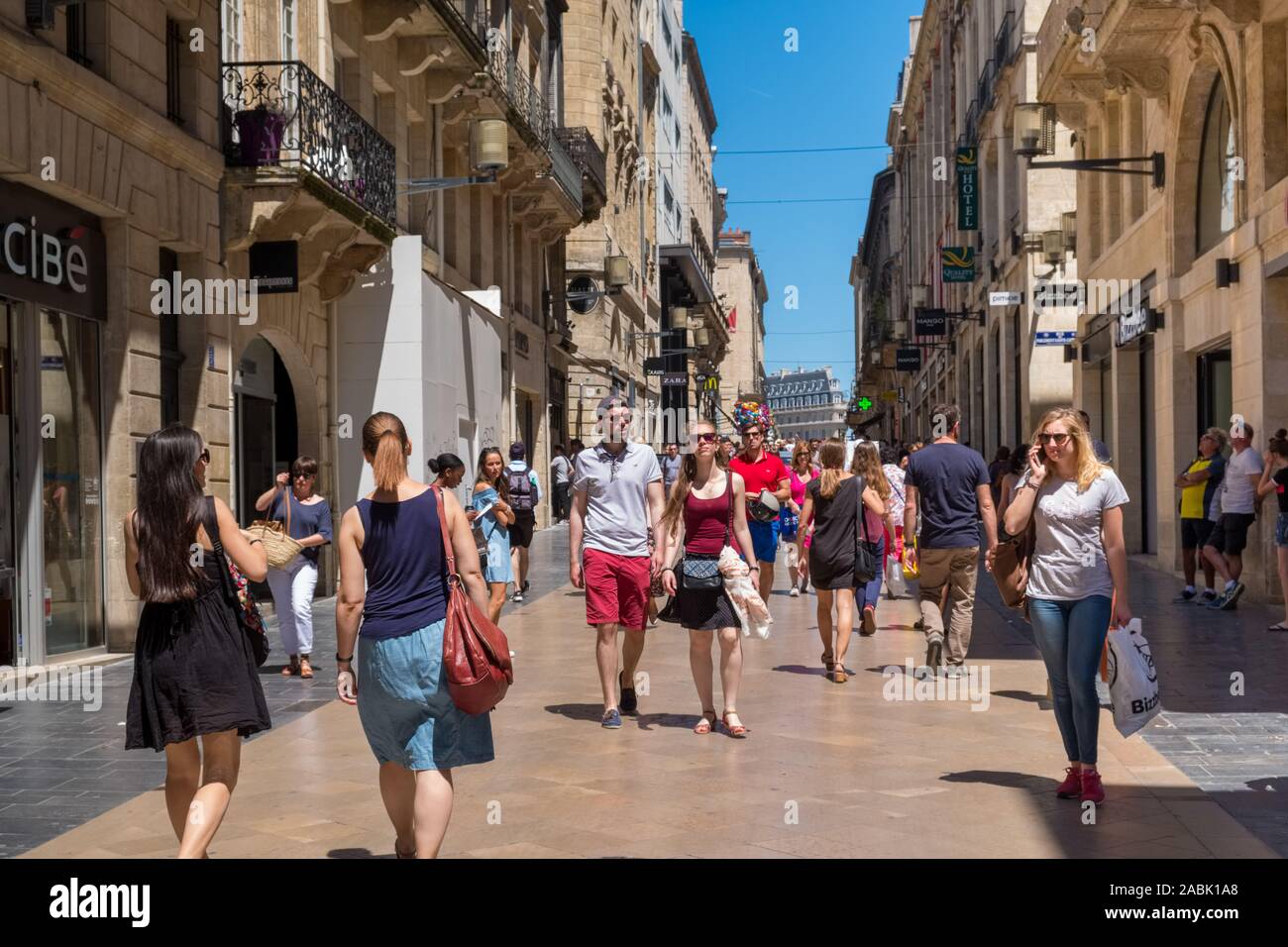 BORDEAUX, FRANCE, - JUNE, 22, 2018: Rue St Catherine a shopping street ...