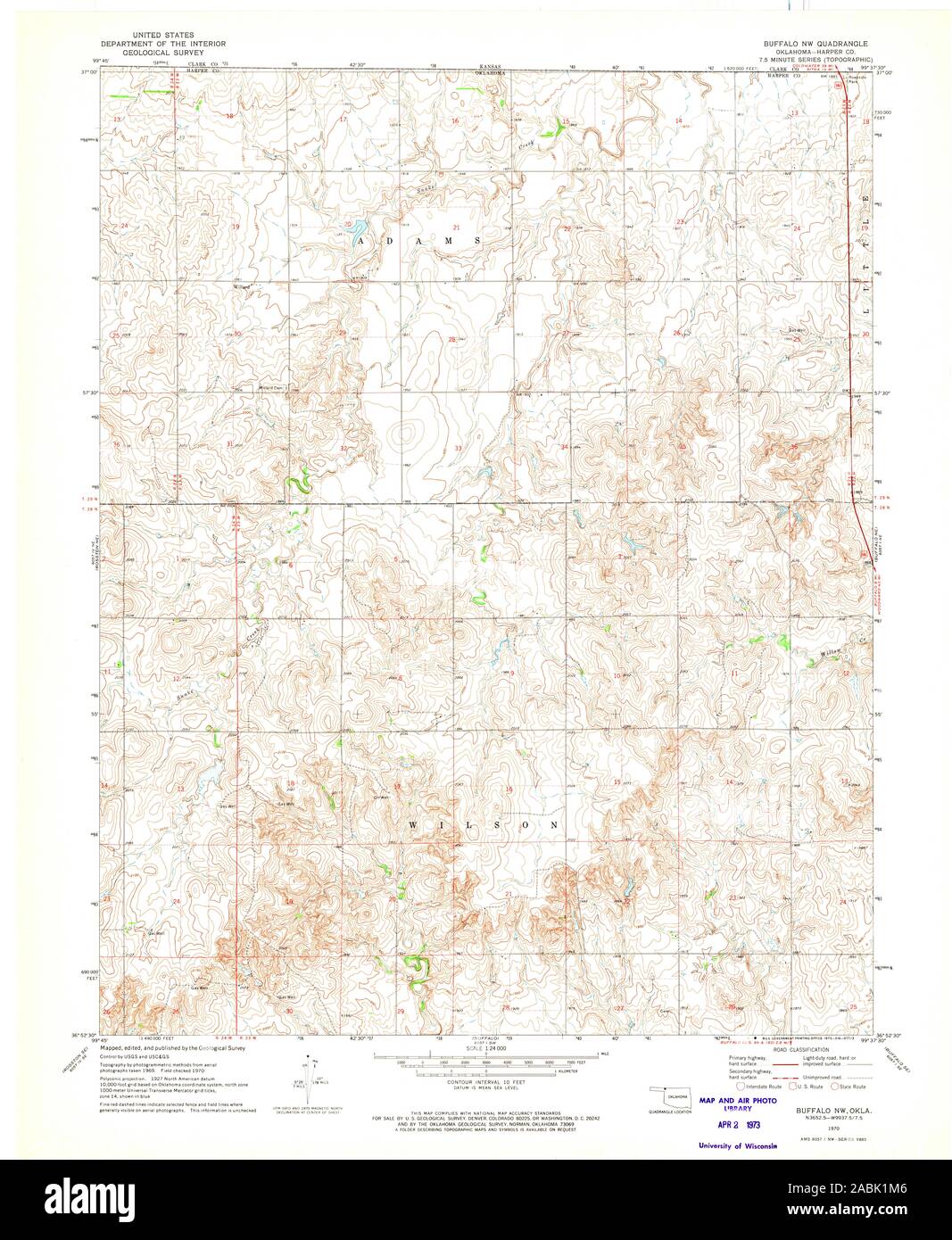 USGS TOPO Map Oklahoma OK Buffalo NW 705509 1970 24000 Restoration Stock Photo