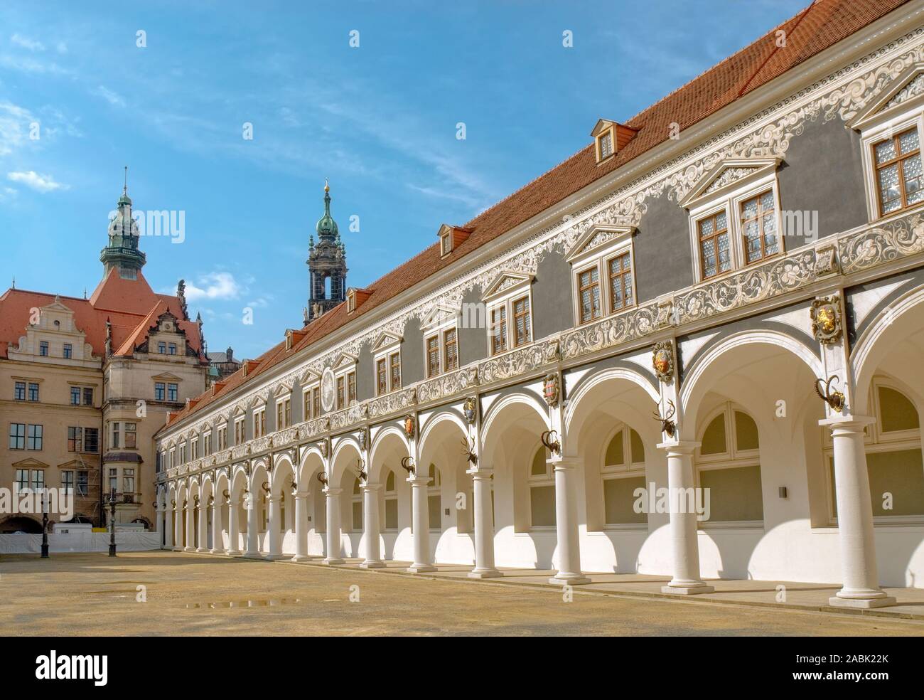 Stallhof at Dresden Castle, Saxony, Germany, was part of the building complex of the Residenzschloss and served as a venue for riding tournaments Stock Photo
