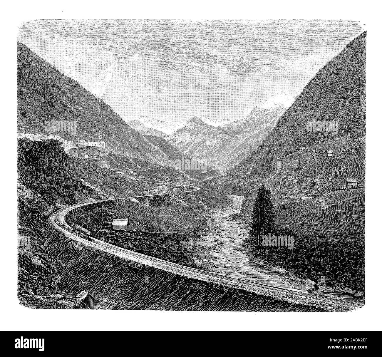Gotthard railway trans-alpine Swiss railway line crossing the country from northern Switzerland to the canton Ticino with great difference of altitude from sea level to high mountain Stock Photo