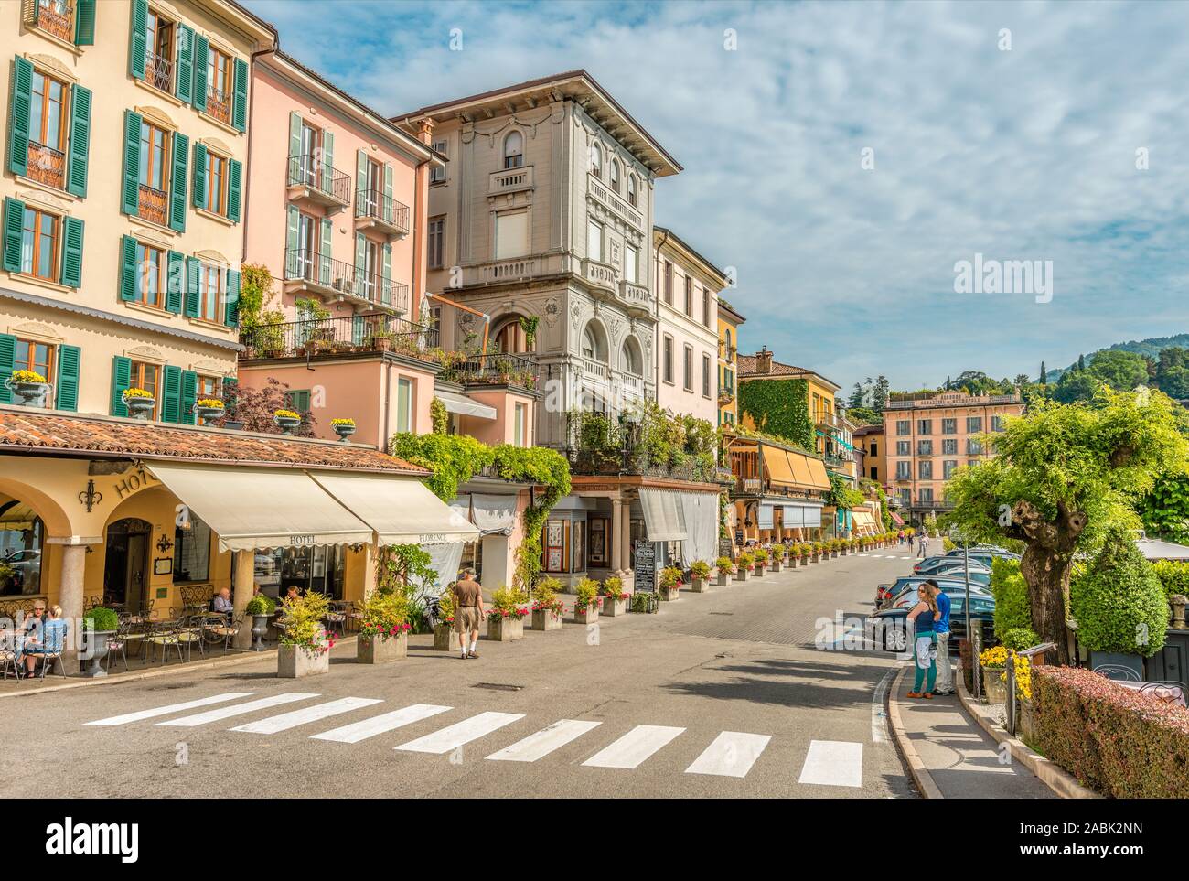 Waterfront of Bellagio at Lake Como seen from the lakeside, Lombardy, Italy Stock Photo