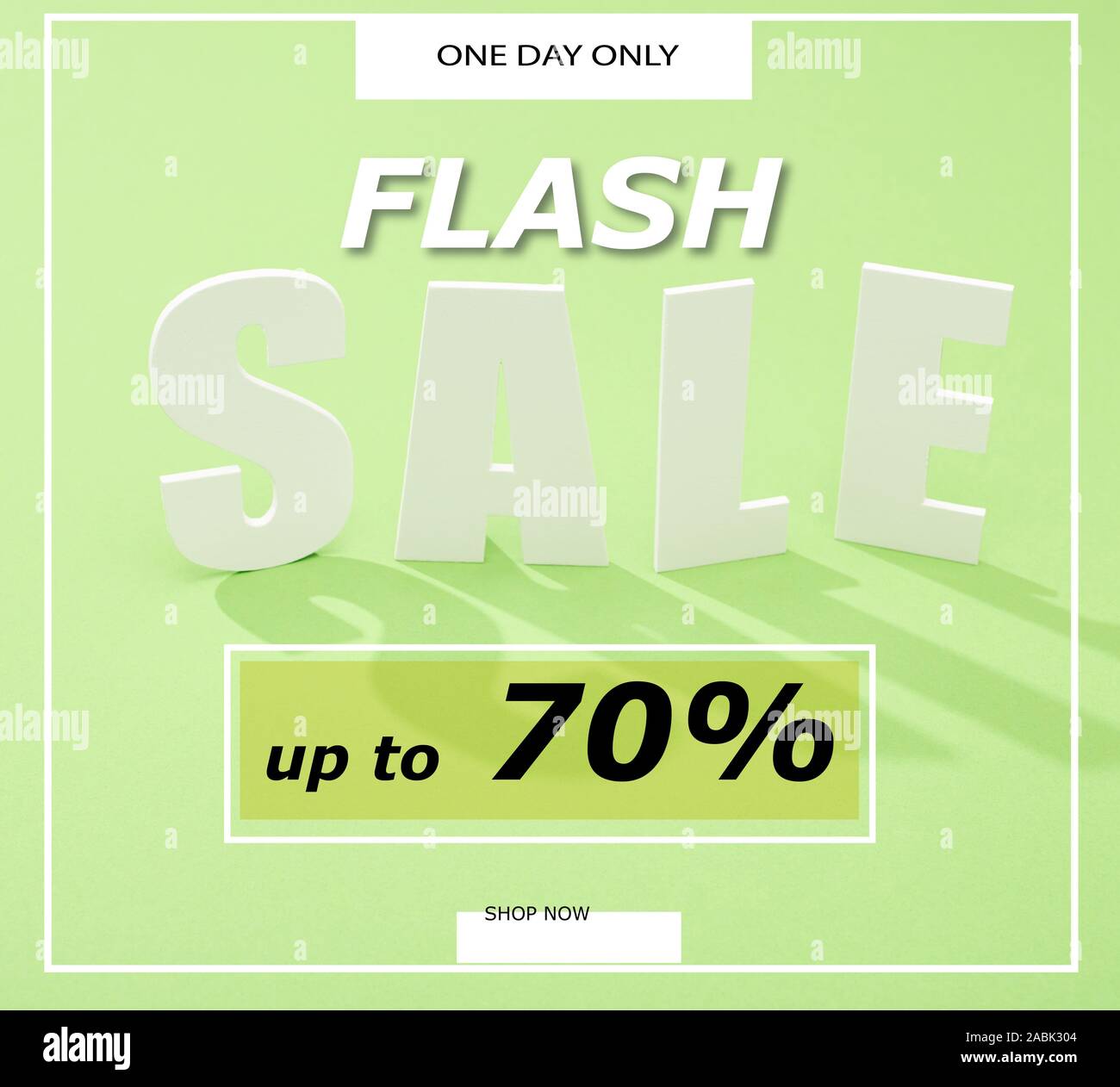 white sale lettering with shadow on green background with flash sale