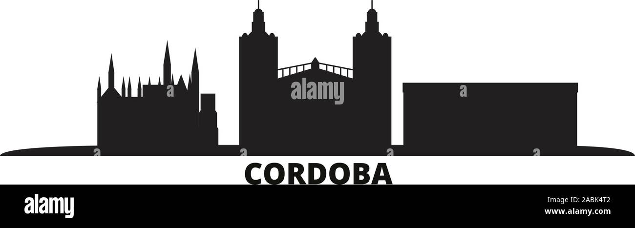 Argentina, Cordoba city skyline isolated vector illustration. Argentina, Cordoba travel cityscape with landmarks Stock Vector