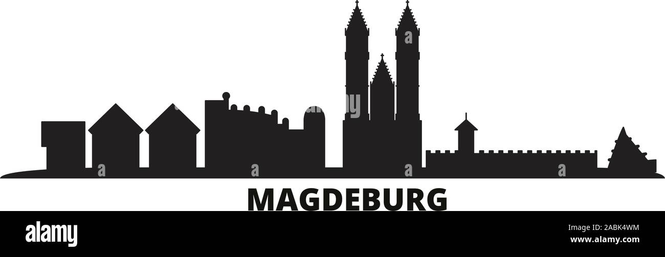 Germany, Magdeburg city skyline isolated vector illustration. Germany, Magdeburg travel cityscape with landmarks Stock Vector