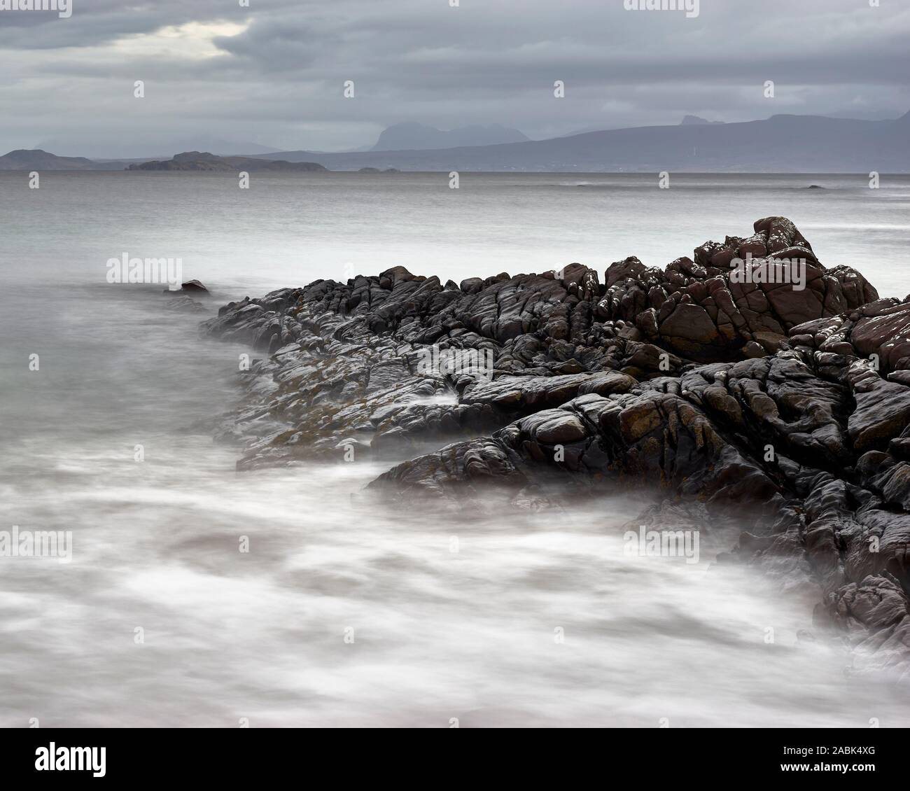 Rocks on Sunrise at Mellon Udrigle beach, Gruinard Bay, Wester Ross, Highland, Scotland. Stock Photo