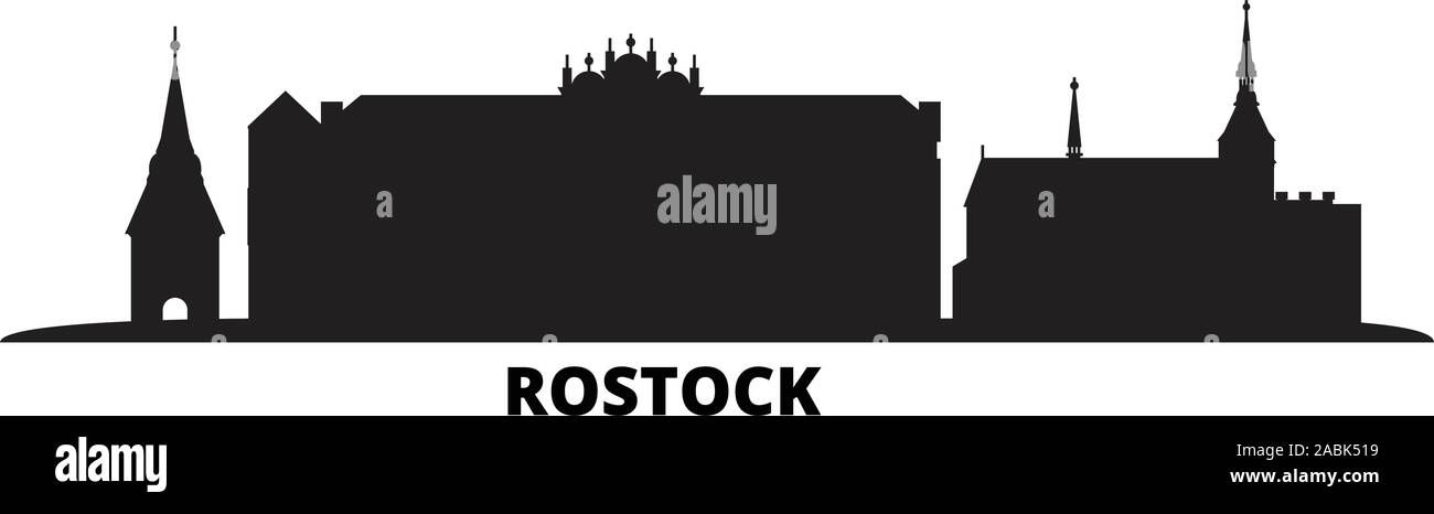 Germany, Rostock city skyline isolated vector illustration. Germany, Rostock travel cityscape with landmarks Stock Vector