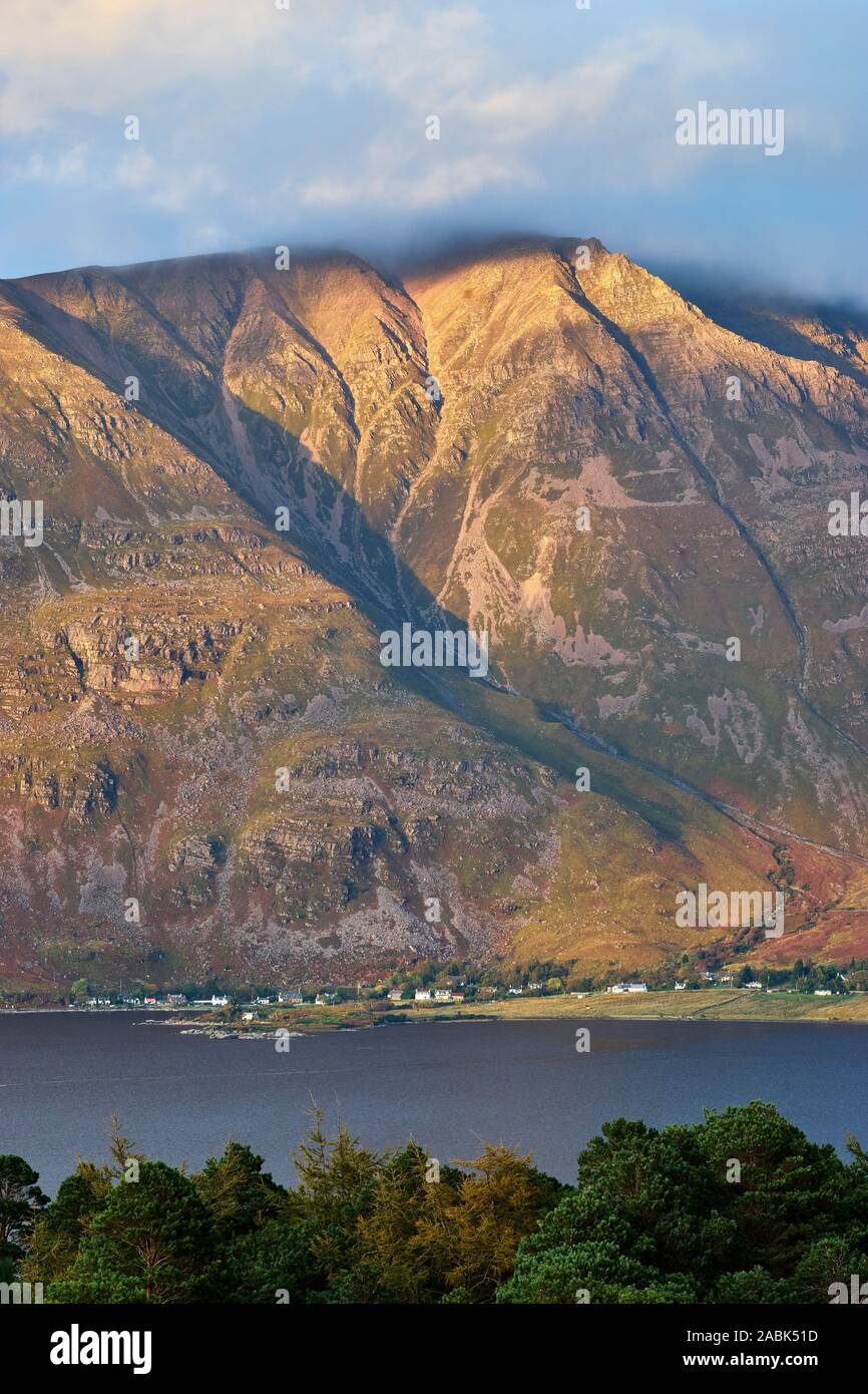 Liathach and Torridon village, Torridon, Wester Ross, Highland, Sutherland Stock Photo