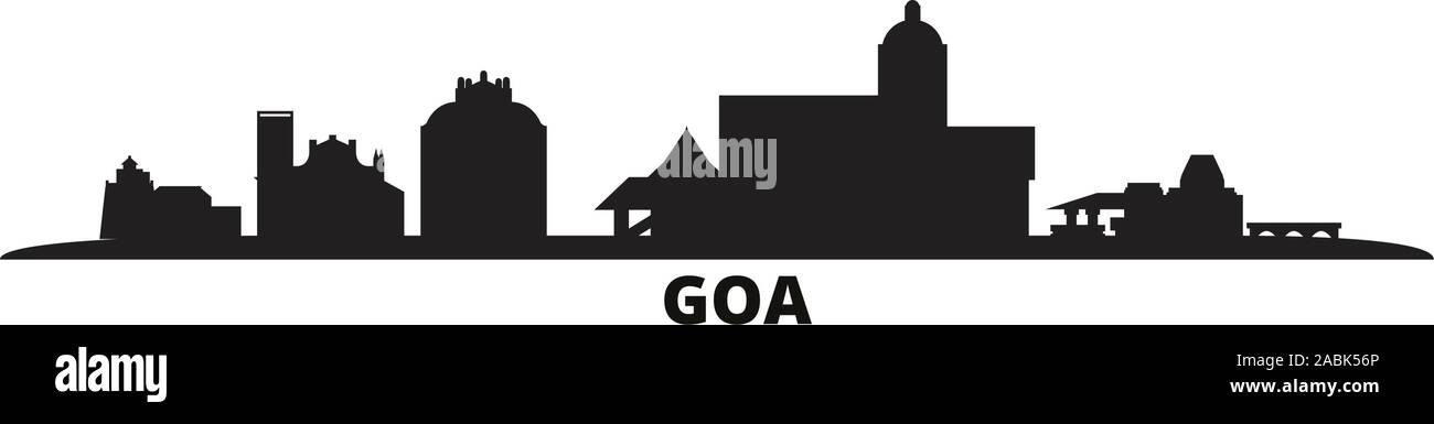 India, Goa city skyline isolated vector illustration. India, Goa travel cityscape with landmarks Stock Vector