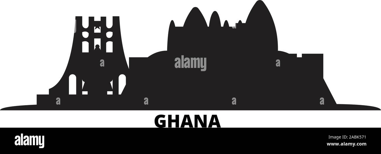 Ghana city skyline isolated vector illustration. Ghana travel cityscape with landmarks Stock Vector