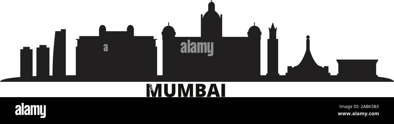 India, Mumbai city skyline isolated vector illustration. India, Mumbai travel cityscape with landmarks Stock Vector