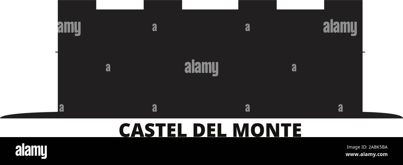 Italy, Apulia, Castel Del Monte city skyline isolated vector illustration. Italy, Apulia, Castel Del Monte travel cityscape with landmarks Stock Vector