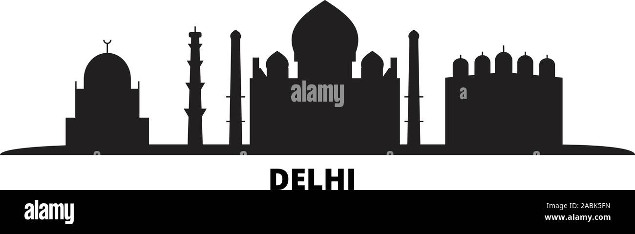 India, Delhi City city skyline isolated vector illustration. India, Delhi City travel cityscape with landmarks Stock Vector