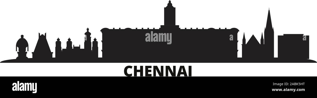India, Chennai city skyline isolated vector illustration. India, Chennai travel cityscape with landmarks Stock Vector