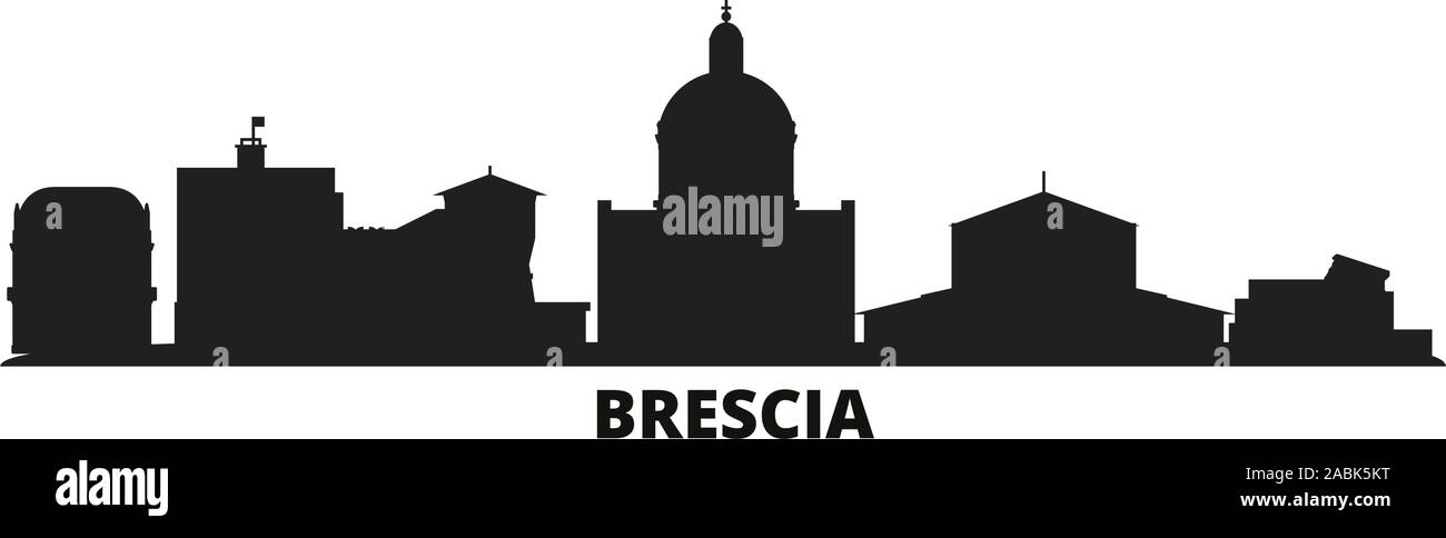 Italy, Brescia city skyline isolated vector illustration. Italy, Brescia travel cityscape with landmarks Stock Vector