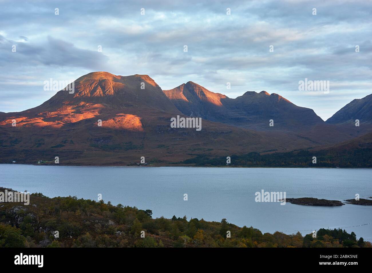 Beinn Alligin across Upper Loch Torridon, Torridon, Wester Ross, Highland, Scotland Stock Photo
