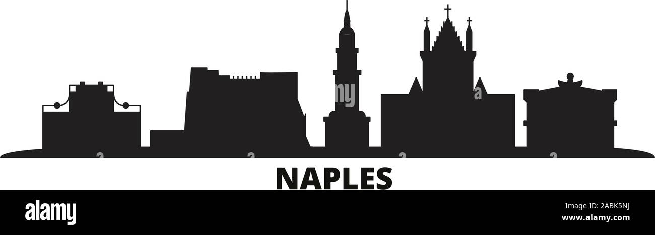 Italy, Naples city skyline isolated vector illustration. Italy, Naples travel cityscape with landmarks Stock Vector
