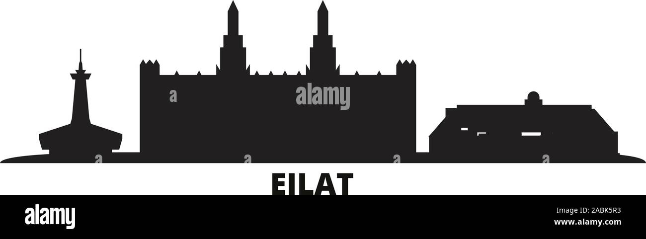 Israel, Eilat city skyline isolated vector illustration. Israel, Eilat travel cityscape with landmarks Stock Vector