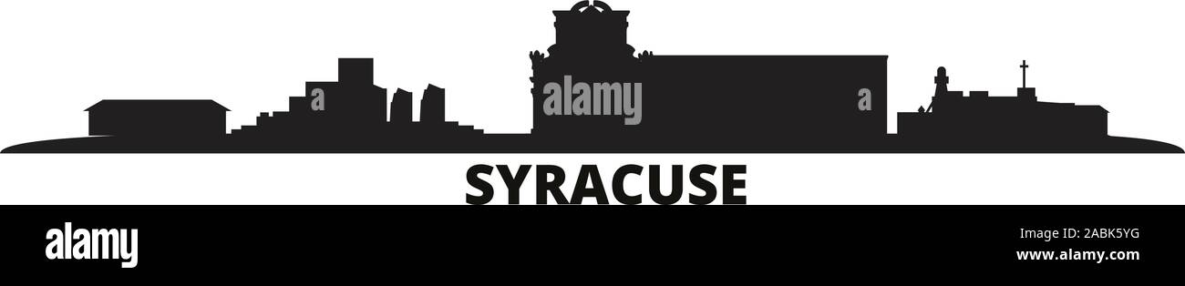 Italy, Syracuse city skyline isolated vector illustration. Italy, Syracuse travel cityscape with landmarks Stock Vector
