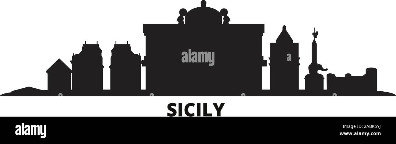 Italy, Sicily city skyline isolated vector illustration. Italy, Sicily travel cityscape with landmarks Stock Vector
